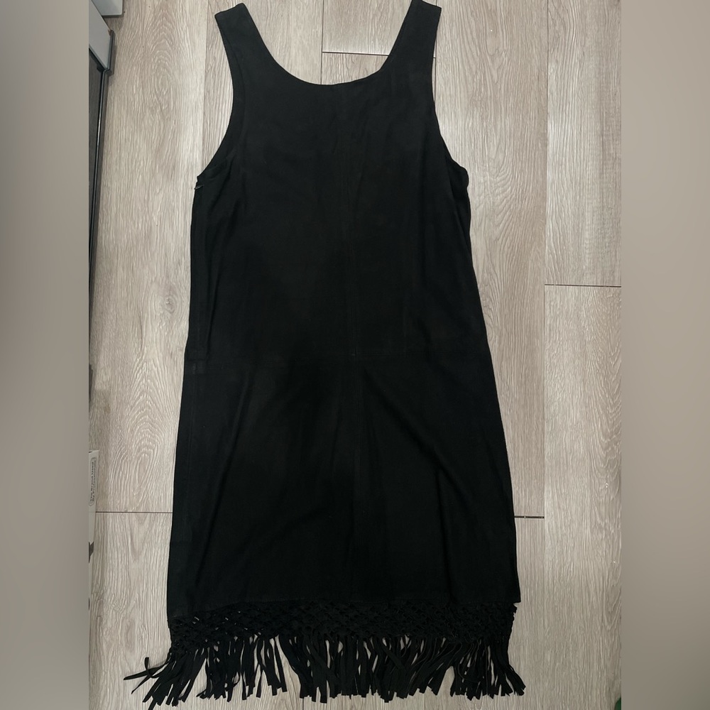 Maje, black suede dress with fringes 2 - Picture 5 of 7